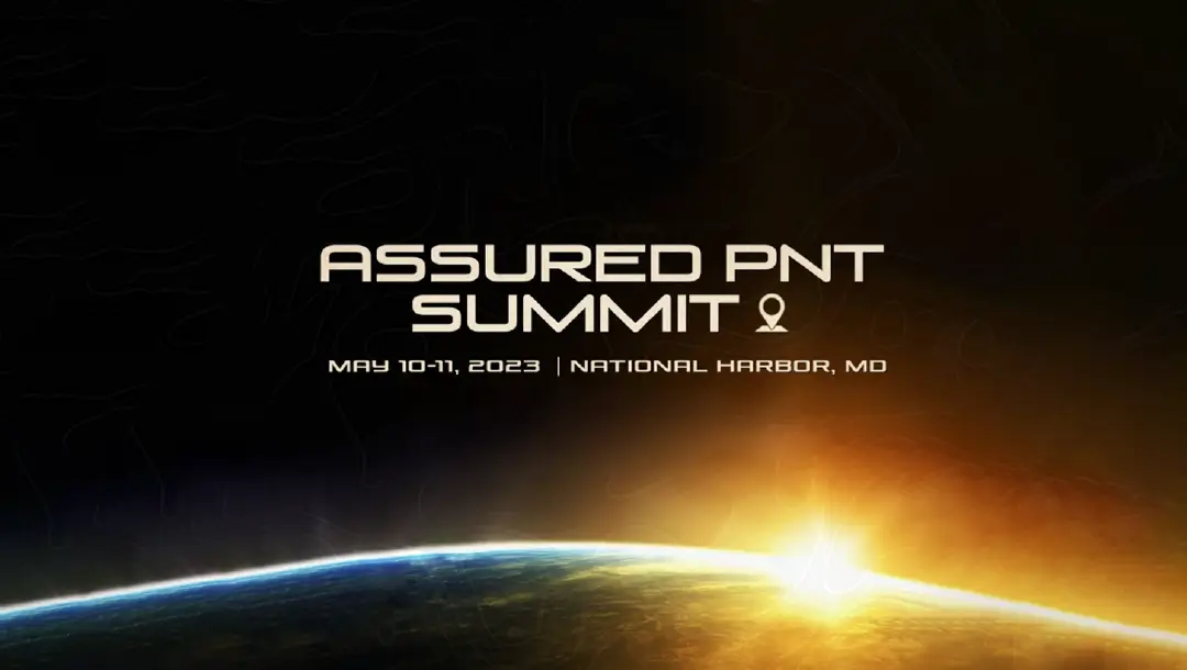 The logo for the Assured PNT Summit, featuring the event name in white text on a black background, with a sunrise over Earth in the background