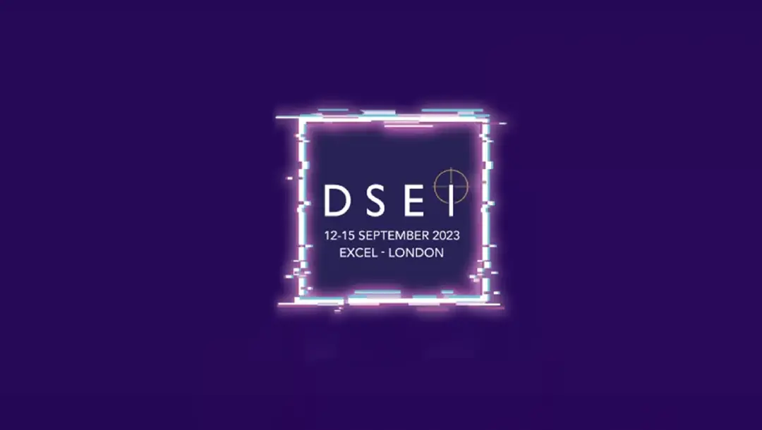 The logo for the Defense and Security Equipment International (DSEI) 2023 exhibition, featuring the event name, dates, and location