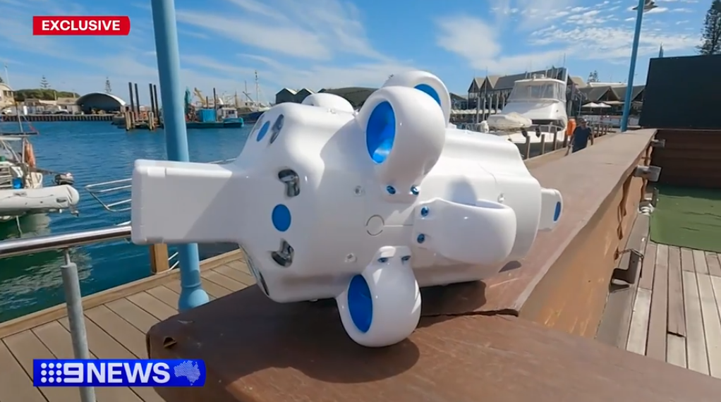 Promotional graphic for 9 News Perth made drone revolutionises underwater exploration