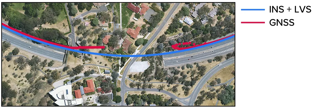 Image showing Hybrid solution and GNSS route comparison